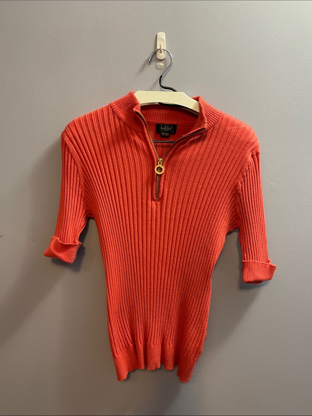 Belldini Ribbed Half-Zip Sweater in Coral